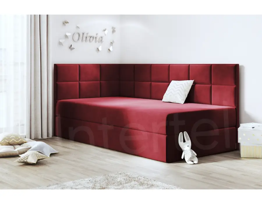 MEROO 3M łóżko tapicerowane  narożne 100x200 z pojemnikiem i materacem